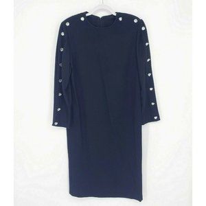 Vtg 1980's Richard Assatly Sz 12 Wool Black Dress